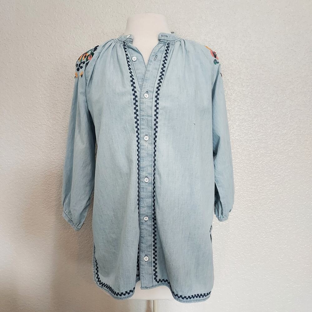 Lucky Brand Chambray Embroidered Long Sleeve Size XS